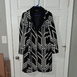 Kenneth Cole Black and White Geometric Trench Coat